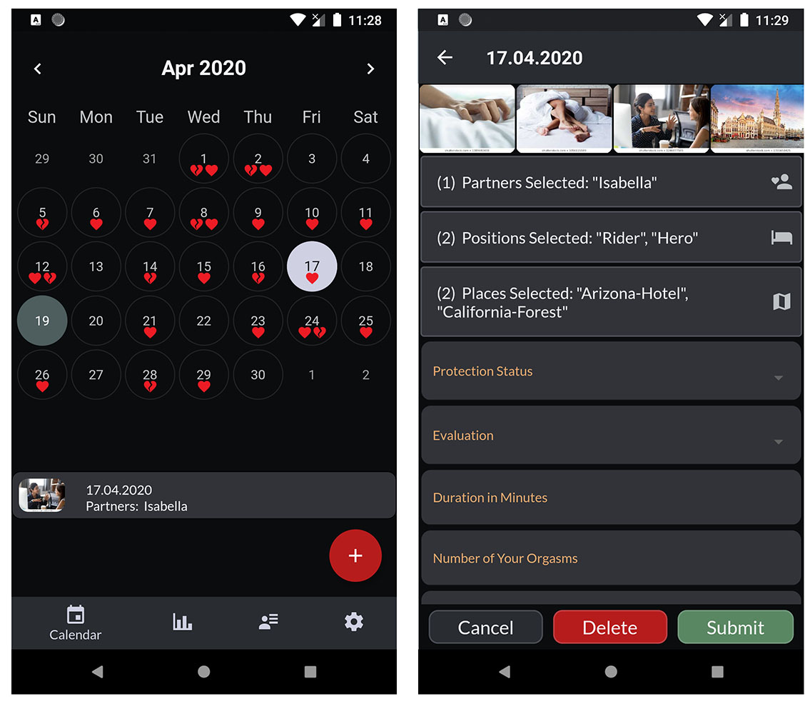 Sexual Calendar Sexual Tracker App iOS Android